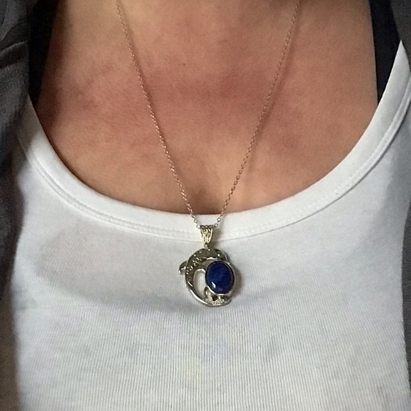 Lapis Lazuli Dolphin Pendant in Platinum Over Copper With Magnet - Picture 4 of 7